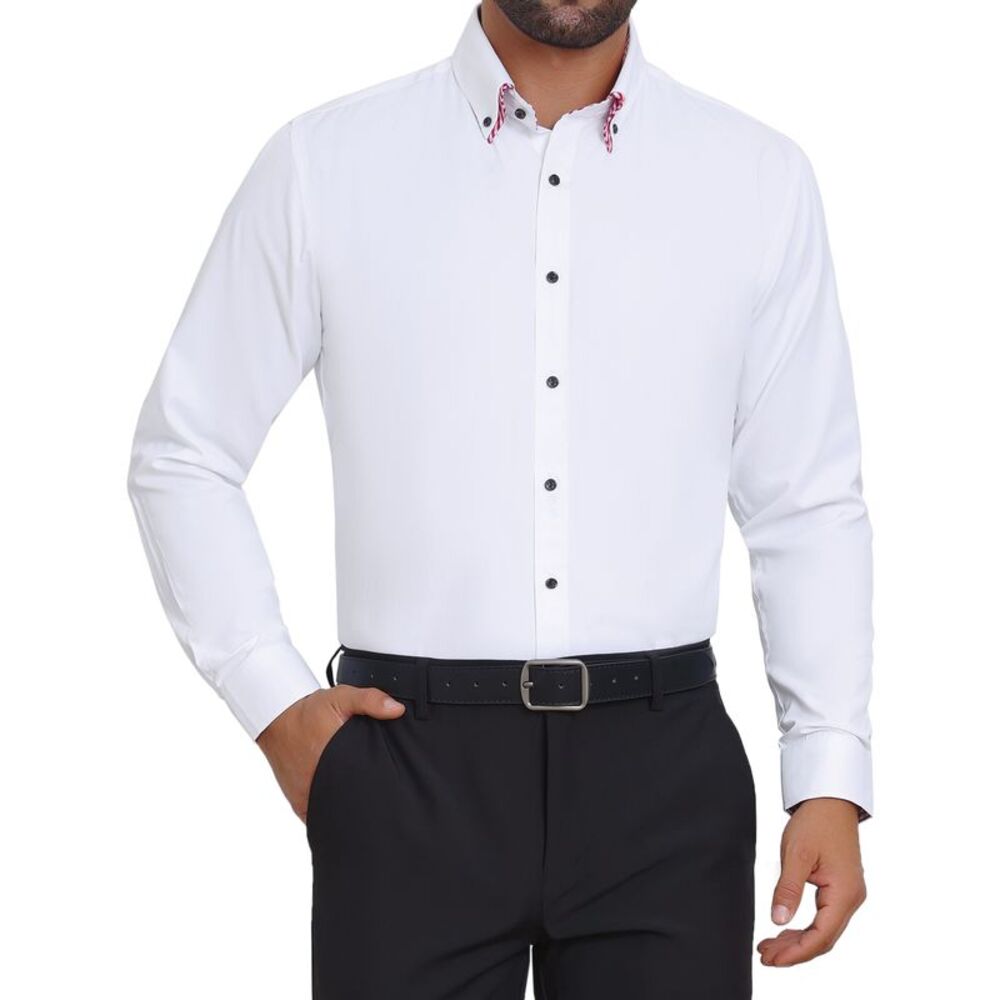 Contrasting Colors Collar Long Sleeve Formal Business Shirts White